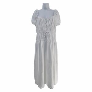 Moon River Drop Waist Puff Sleeve Babydoll Maxi Dress Size L White Cottagecore